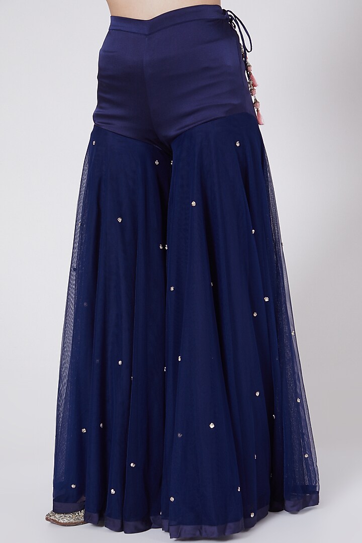 Navy Blue Georgette Bridal Sharara Set by MADZIN at Pernia's Pop Up Shop
