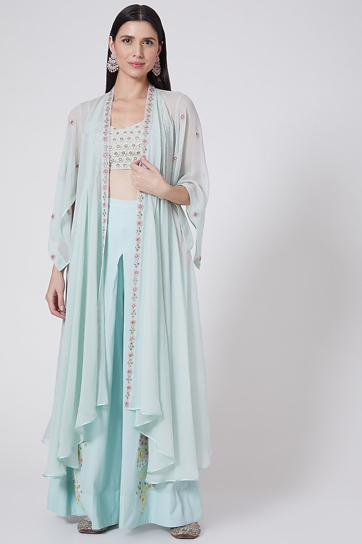 Mint Georgette Sharara Set by MADZIN