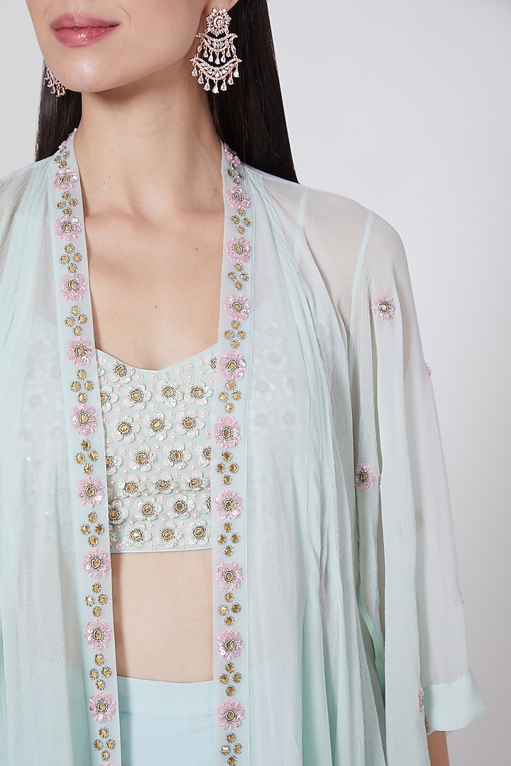 Mint Georgette Wedding Sharara Set by MADZIN at Pernia's Pop Up Shop