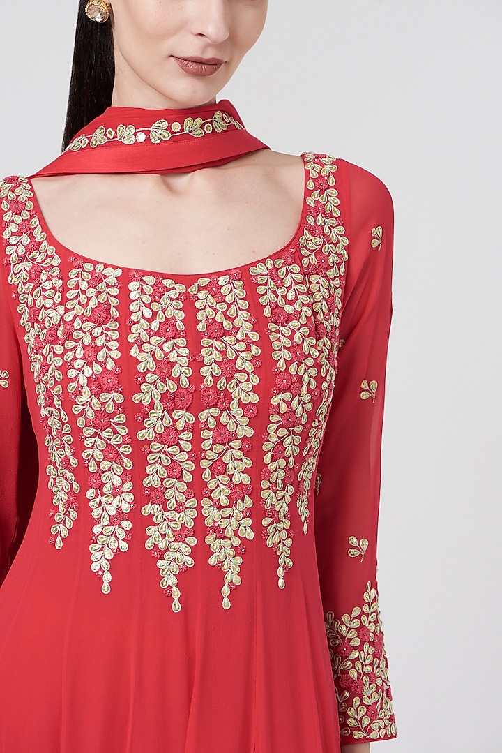 Red Embroidered Wedding Anarkali Set by MADZIN at Pernia's Pop Up Shop