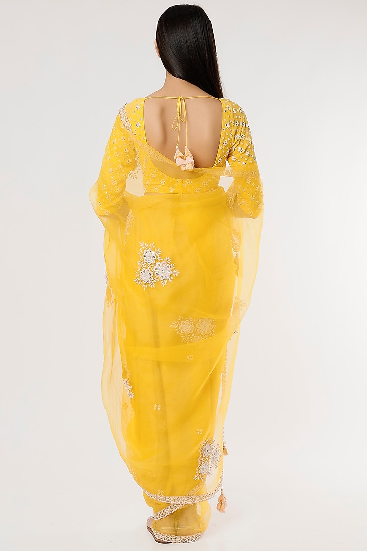 Lemon Yellow Embroidered Wedding Saree Set by MADZIN at Pernia's Pop Up Shop
