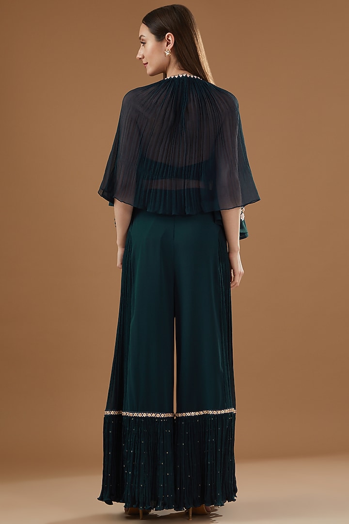 Forest Green Georgette Embroidered Cape Set by MADZIN at Pernia's Pop Up Shop
