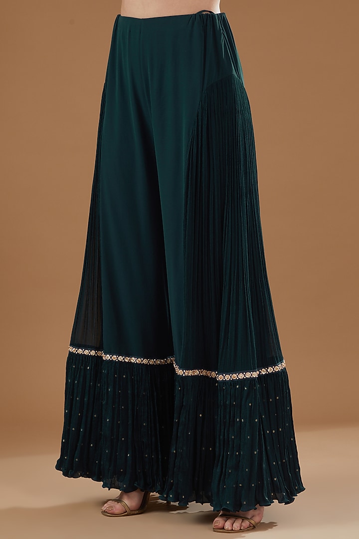 Forest Green Georgette Embroidered Cape Set by MADZIN at Pernia's Pop Up Shop
