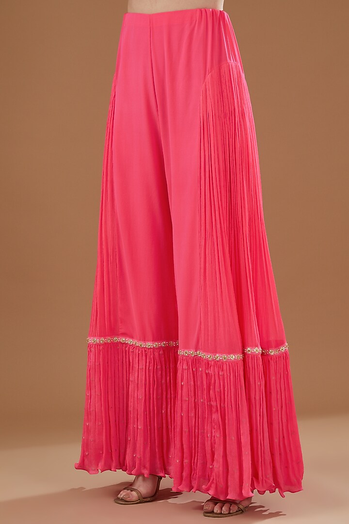 Fuchsia Georgette Embroidered Cape Set by MADZIN at Pernia's Pop Up Shop