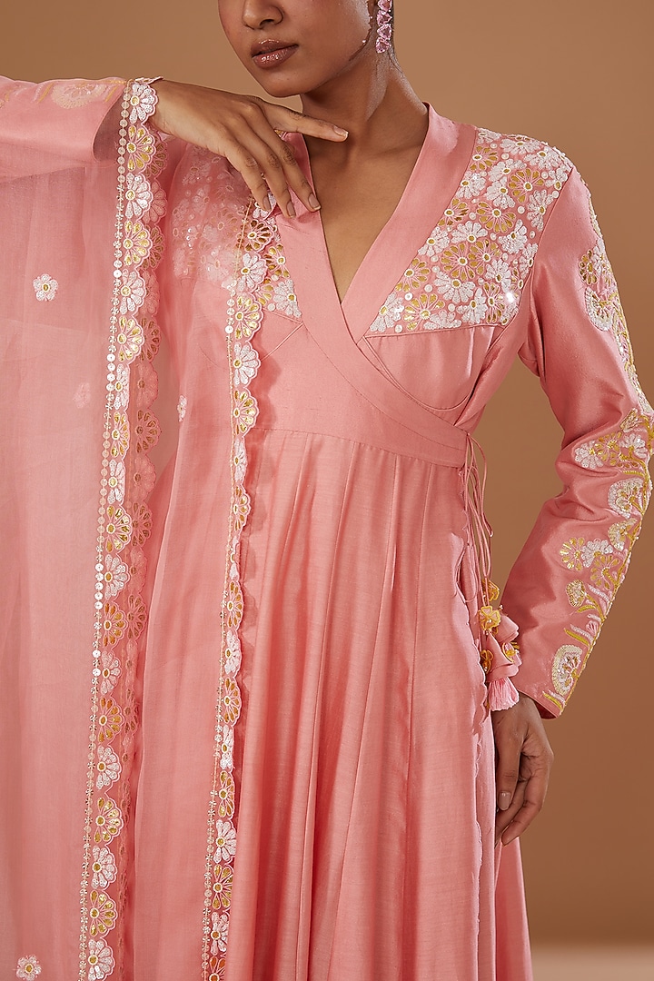 Pink Silk Chanderi Hand Embellished Bridal Anarkali Set by MADZIN at Pernia's Pop Up Shop