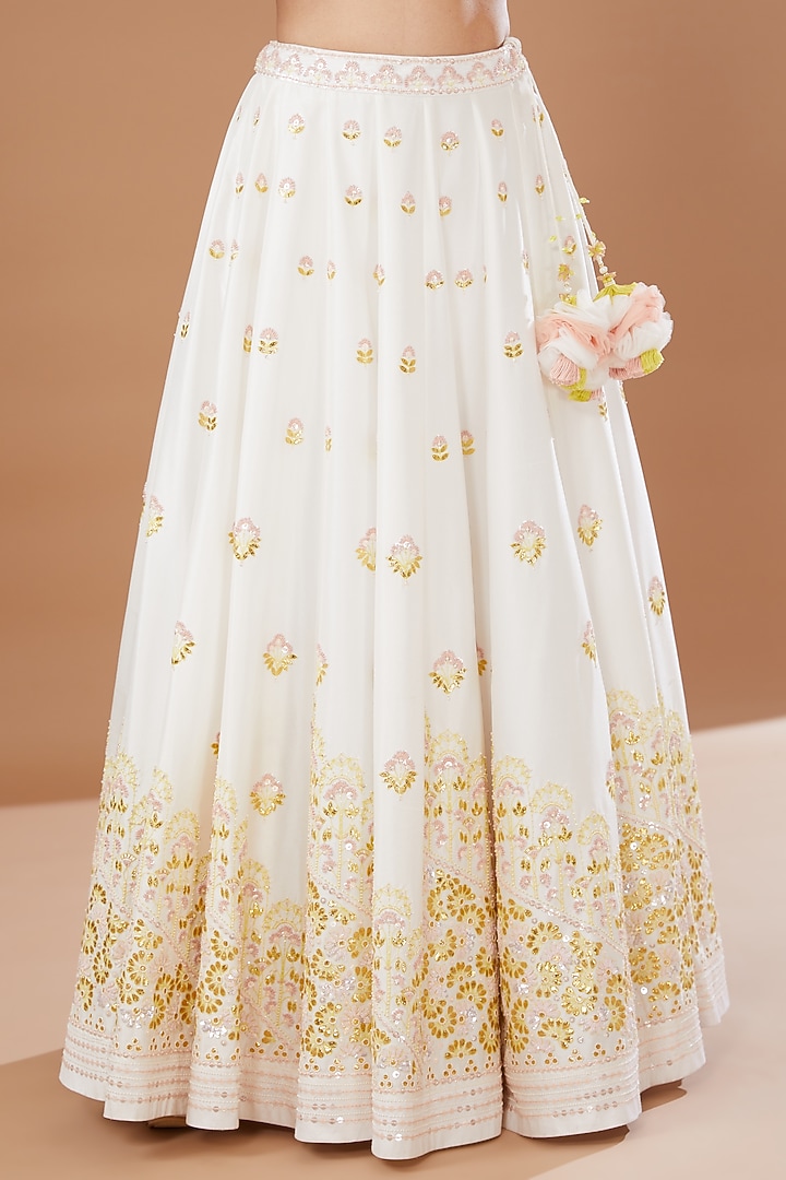 Ivory Dupion Silk Bridal Lehenga Set by MADZIN at Pernia's Pop Up Shop