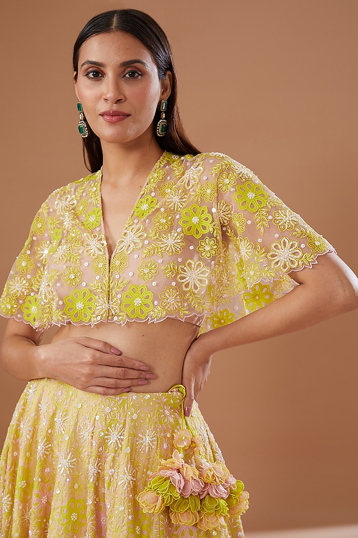 Yellow Silk Chanderi Bridal Lehenga Set by MADZIN at Pernia's Pop Up Shop