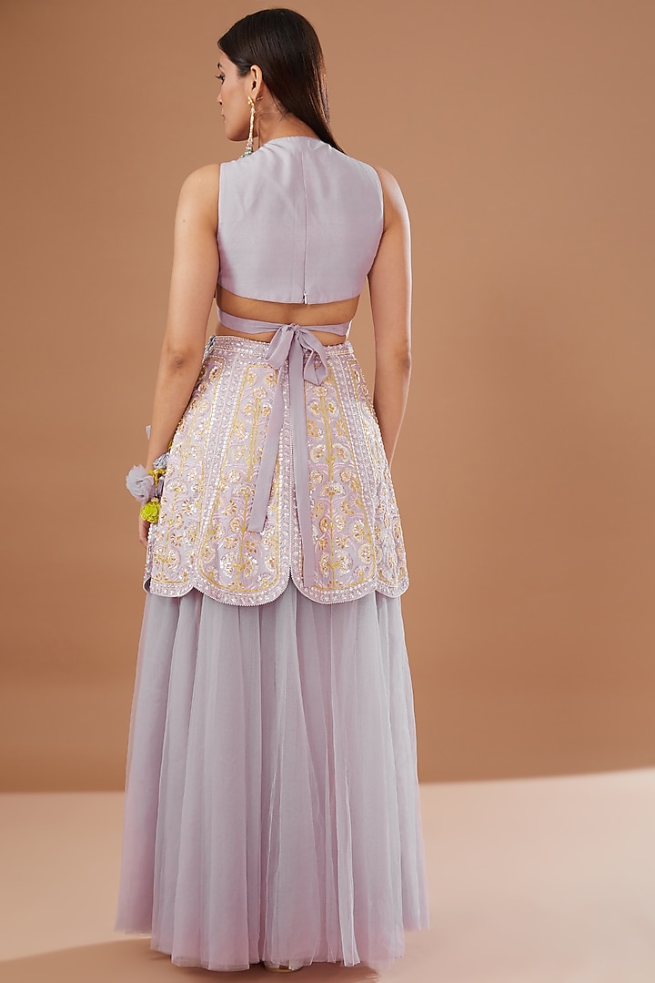 Lavender Butterfly Net Embroidered Wedding Lehenga Set by MADZIN at Pernia's Pop Up Shop