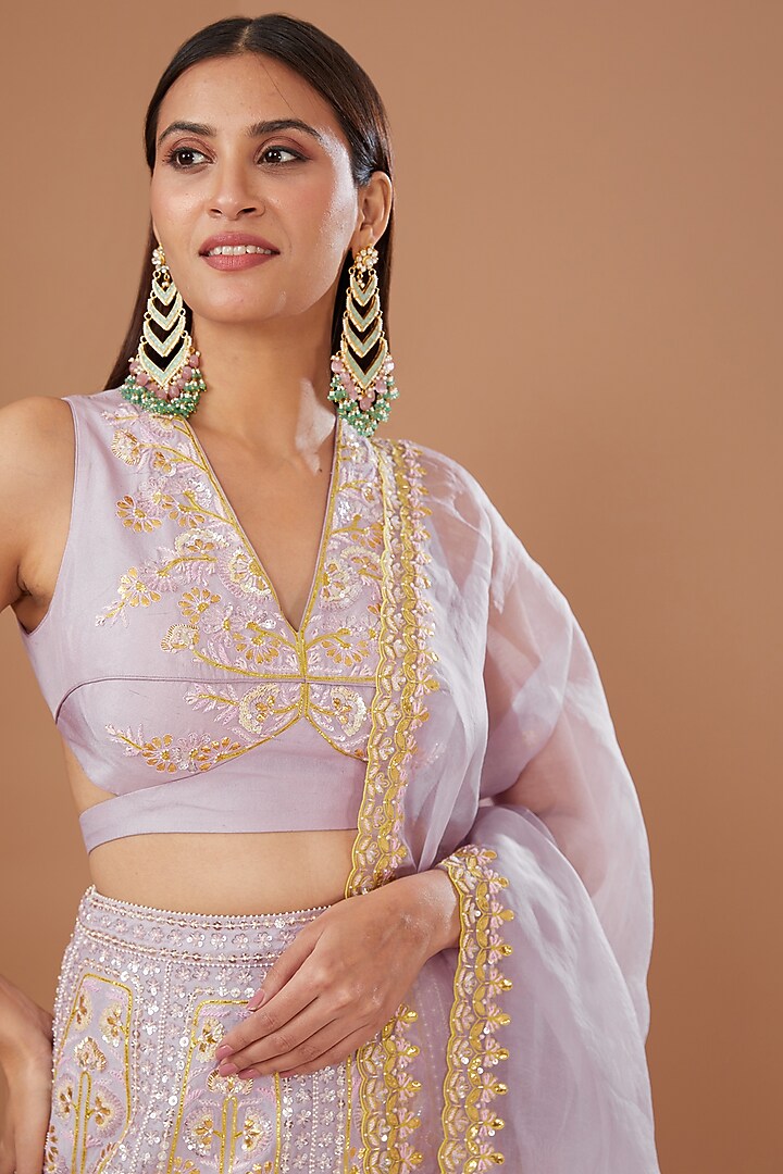 Lavender Butterfly Net Embroidered Wedding Lehenga Set by MADZIN at Pernia's Pop Up Shop