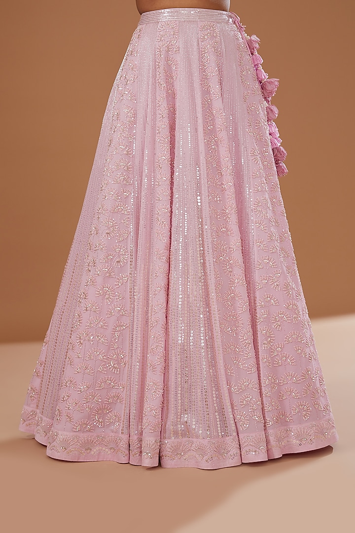 Pink Pure Georgette Hand Embroidered Bridal Lehenga Set by MADZIN at Pernia's Pop Up Shop