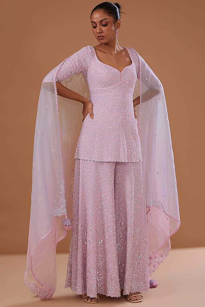 Pink Pure Georgette Embellished Bridal Sharara Set by MADZIN at Pernia's Pop Up Shop