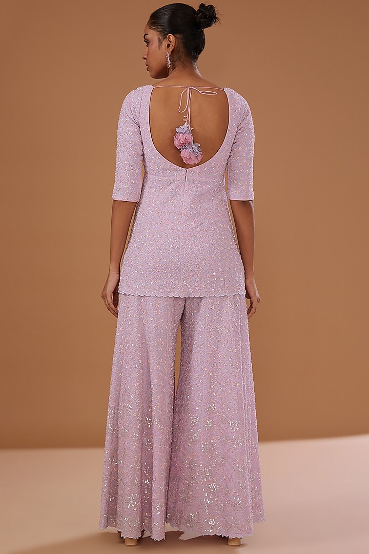 Pink Pure Georgette Embellished Bridal Sharara Set by MADZIN at Pernia's Pop Up Shop