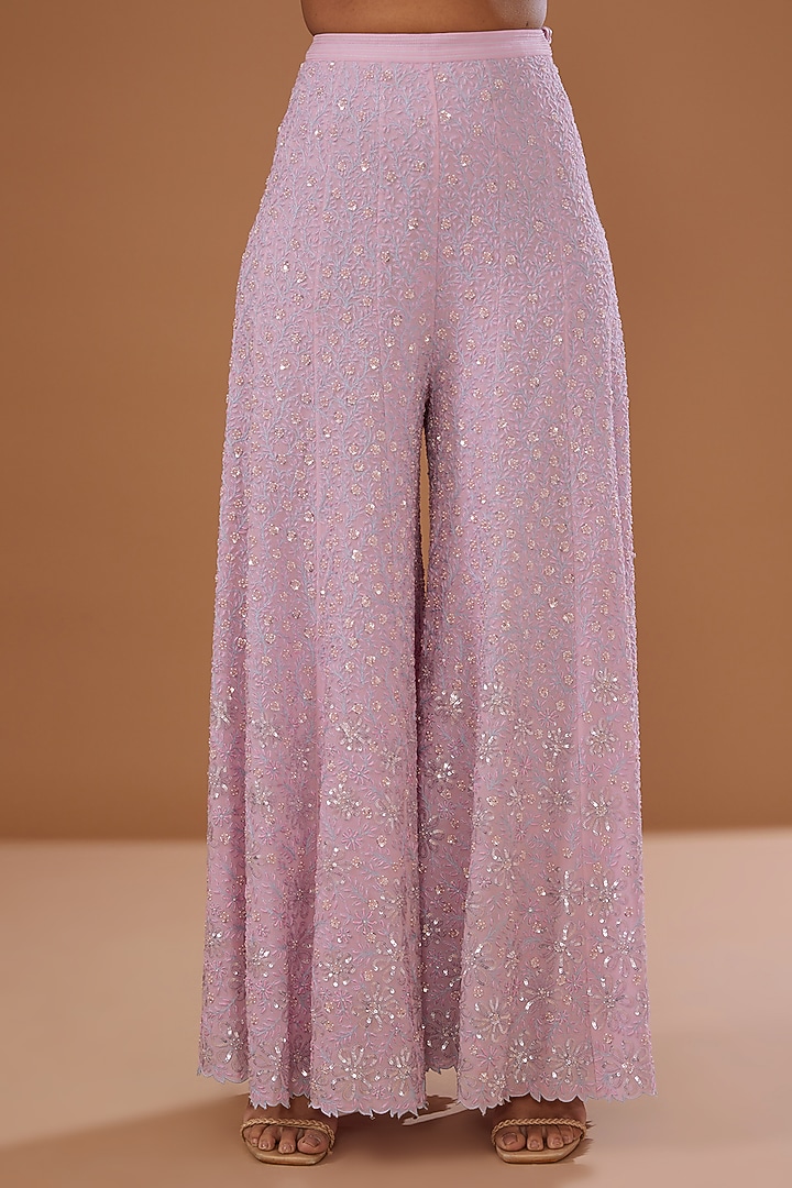 Pink Pure Georgette Embellished Bridal Sharara Set by MADZIN at Pernia's Pop Up Shop