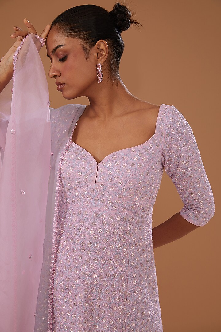 Pink Pure Georgette Embellished Bridal Sharara Set by MADZIN at Pernia's Pop Up Shop