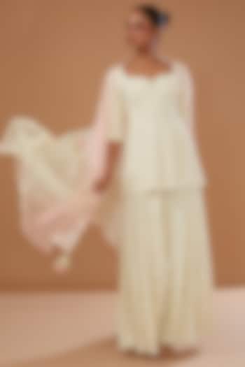 Ivory Pure Georgette Embellished Bridal Sharara Set by MADZIN at Pernia's Pop Up Shop