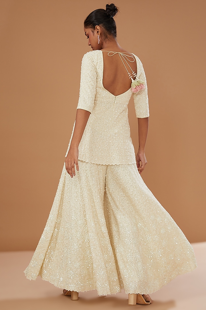Ivory Pure Georgette Embellished Bridal Sharara Set by MADZIN at Pernia's Pop Up Shop