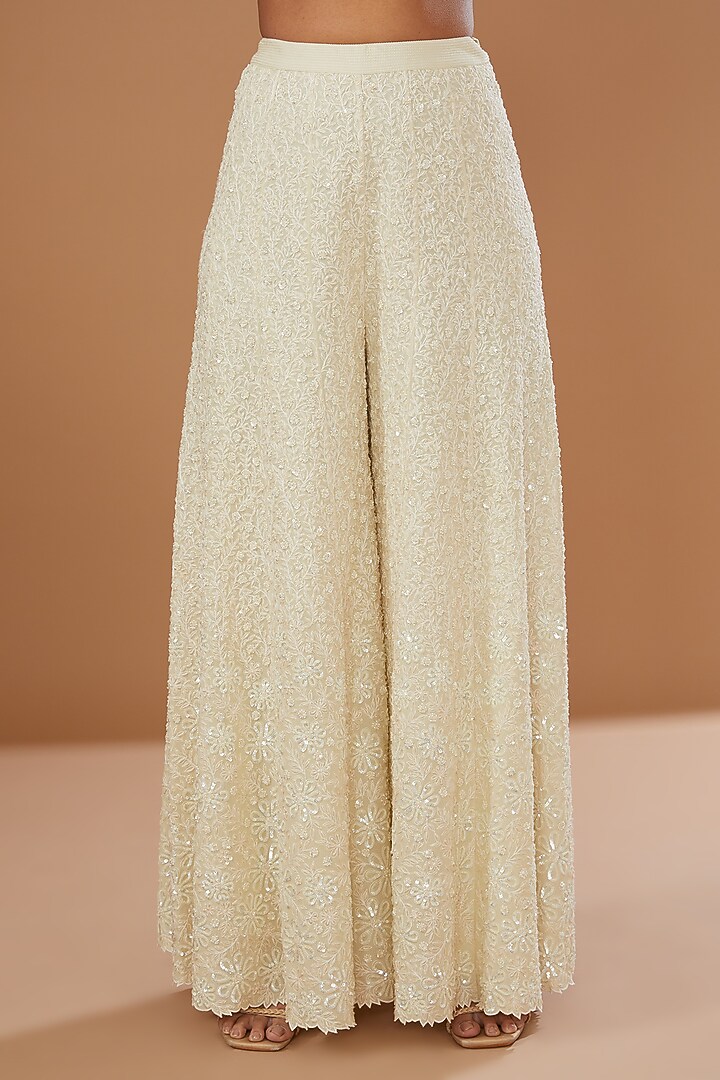 Ivory Pure Georgette Embellished Bridal Sharara Set by MADZIN at Pernia's Pop Up Shop