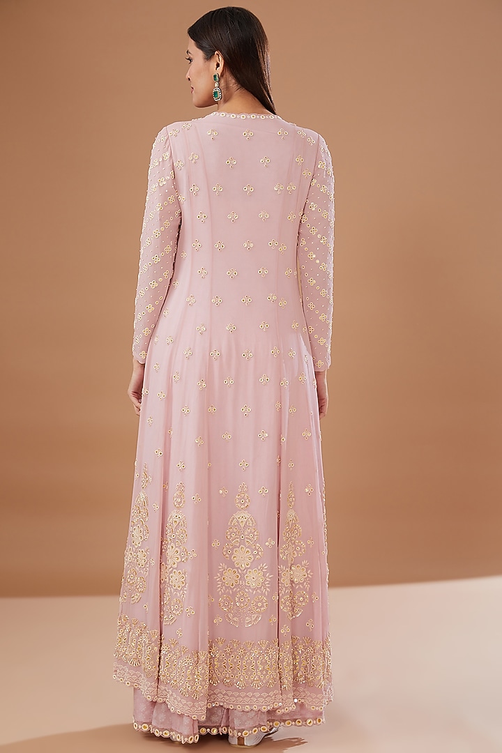 Pink Flat Chiffon Printed Bridal Sharara Set by MADZIN at Pernia's Pop Up Shop
