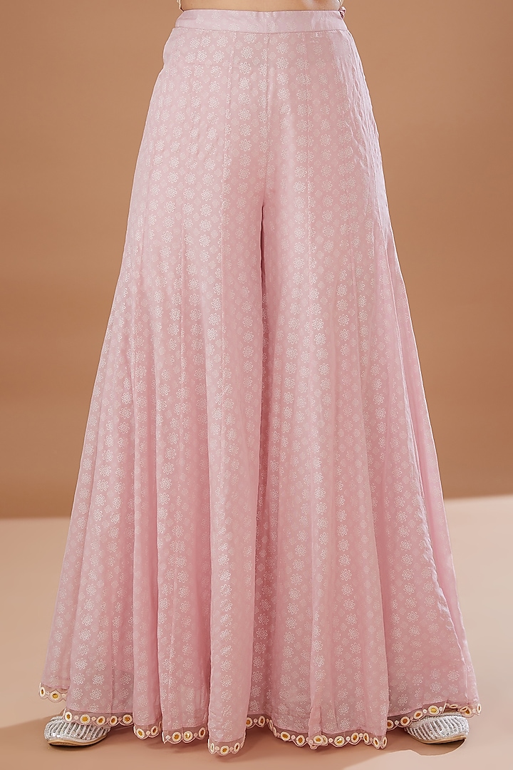 Pink Flat Chiffon Printed Bridal Sharara Set by MADZIN at Pernia's Pop Up Shop