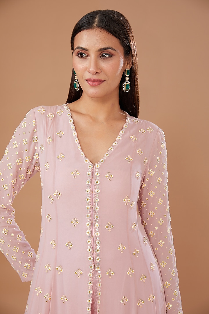 Pink Flat Chiffon Printed Bridal Sharara Set by MADZIN at Pernia's Pop Up Shop