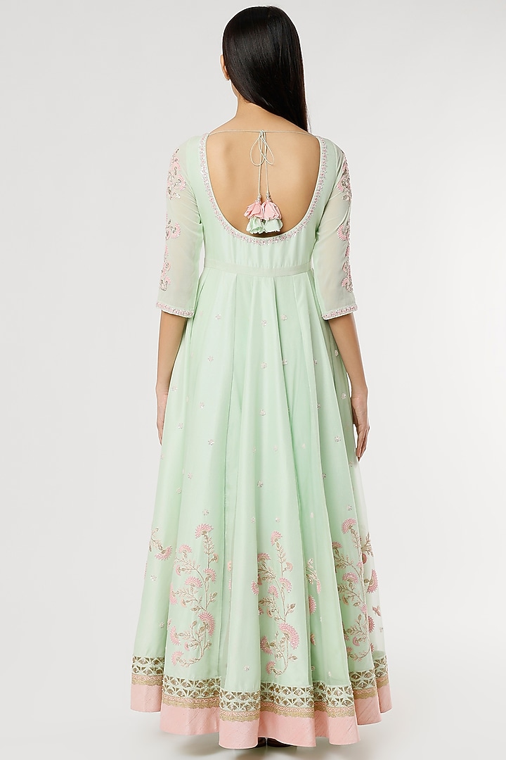 Mint Green Embroidered Bridal Anarkali Set by MADZIN at Pernia's Pop Up Shop