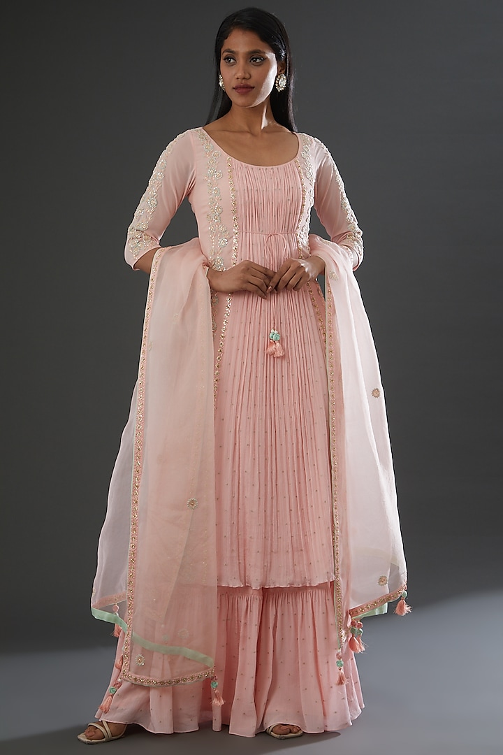 Blush Pink Chiffon Sharara Set by MADZIN at Pernia's Pop Up Shop