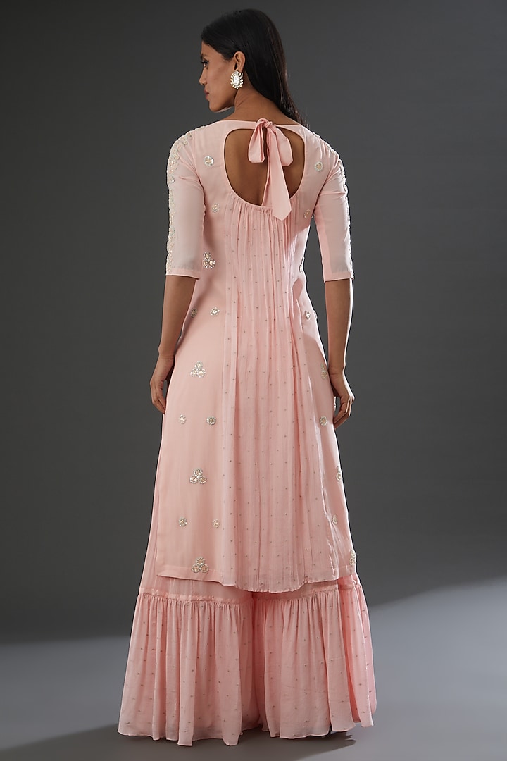 Blush Pink Chiffon Bridal Sharara Set by MADZIN at Pernia's Pop Up Shop