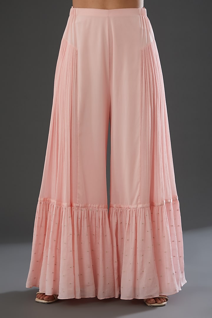Blush Pink Chiffon Bridal Sharara Set by MADZIN at Pernia's Pop Up Shop