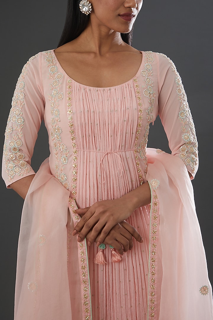 Blush Pink Chiffon Bridal Sharara Set by MADZIN at Pernia's Pop Up Shop
