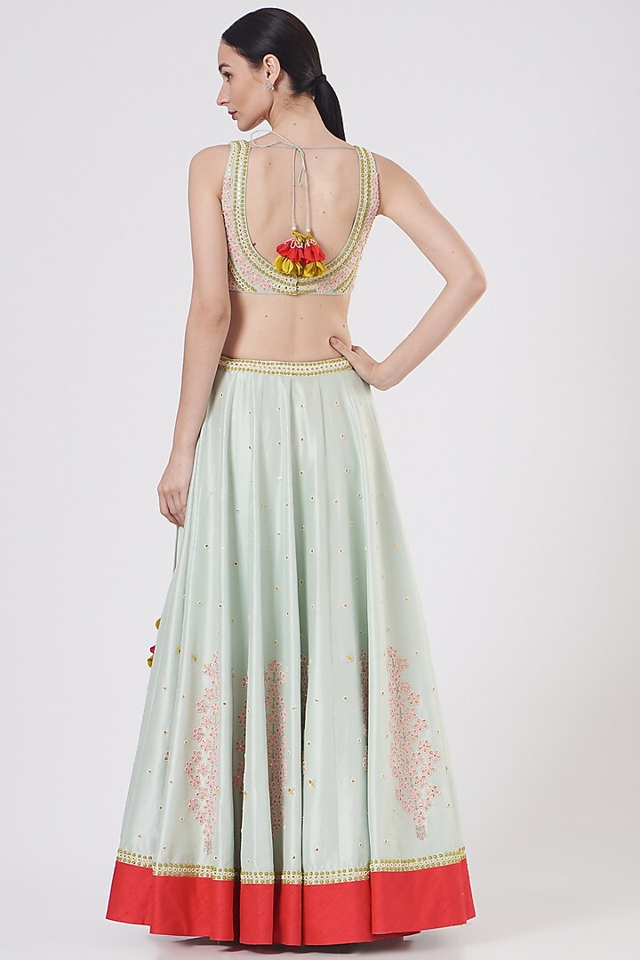 Mint Green Embroidered Bridal Lehenga Set by MADZIN at Pernia's Pop Up Shop