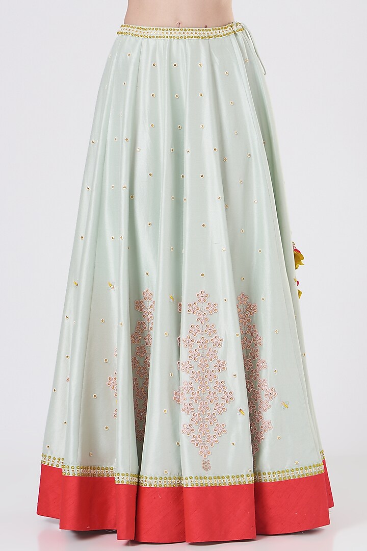 Mint Green Embroidered Bridal Lehenga Set by MADZIN at Pernia's Pop Up Shop
