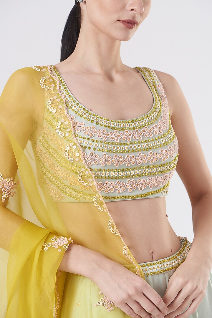 Mint Green Embroidered Bridal Lehenga Set by MADZIN at Pernia's Pop Up Shop
