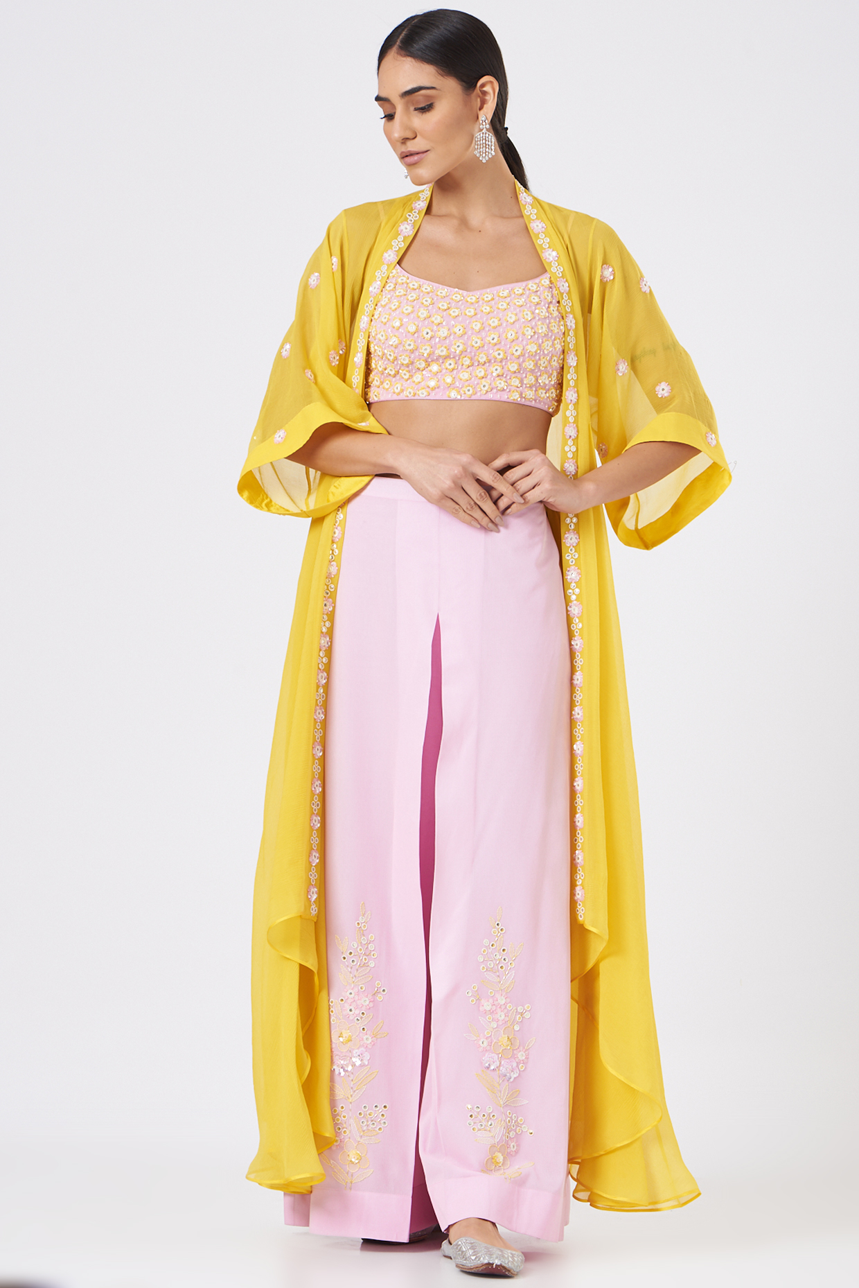 Yellow Sequins Embroidered Jacket Set by MADZIN at Pernia's Pop Up Shop