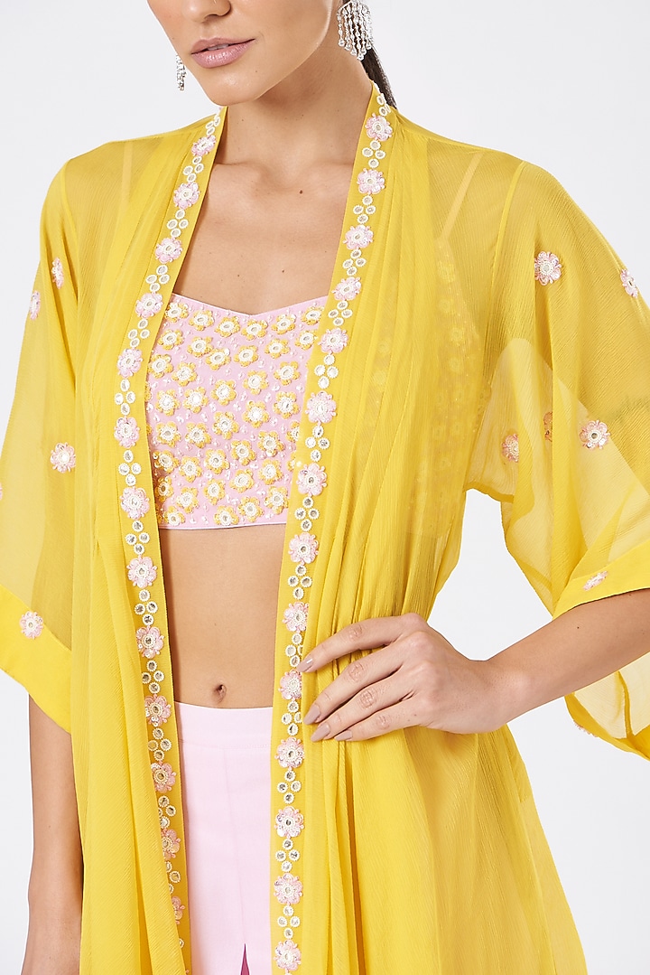 Yellow Sequins Embroidered Jacket Set by MADZIN at Pernia's Pop Up Shop