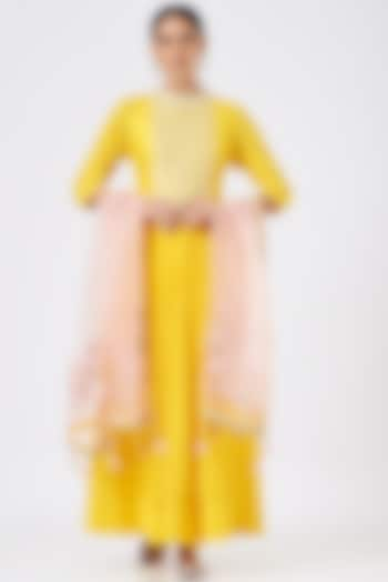 Yellow Sequins Embroidered Anarkali Set by MADZIN at Pernia's Pop Up Shop