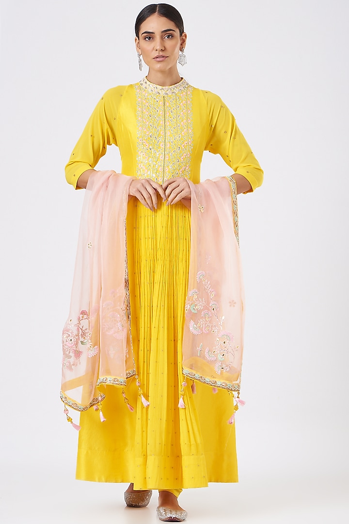 Yellow Sequins Embroidered Anarkali Set by MADZIN at Pernia's Pop Up Shop