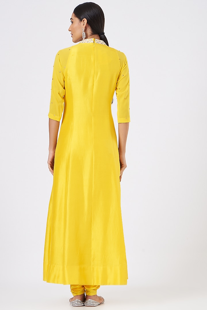 Yellow Sequins Embroidered Wedding Anarkali Set by MADZIN at Pernia's Pop Up Shop