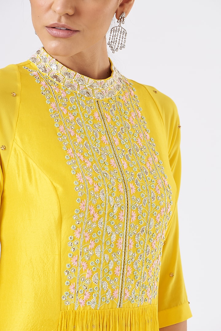 Yellow Sequins Embroidered Wedding Anarkali Set by MADZIN at Pernia's Pop Up Shop