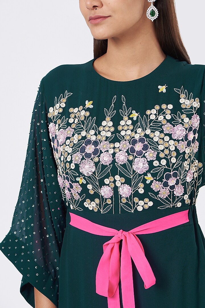 Forest Green Hand Embroidered Jumpsuit by MADZIN at Pernia's Pop Up Shop