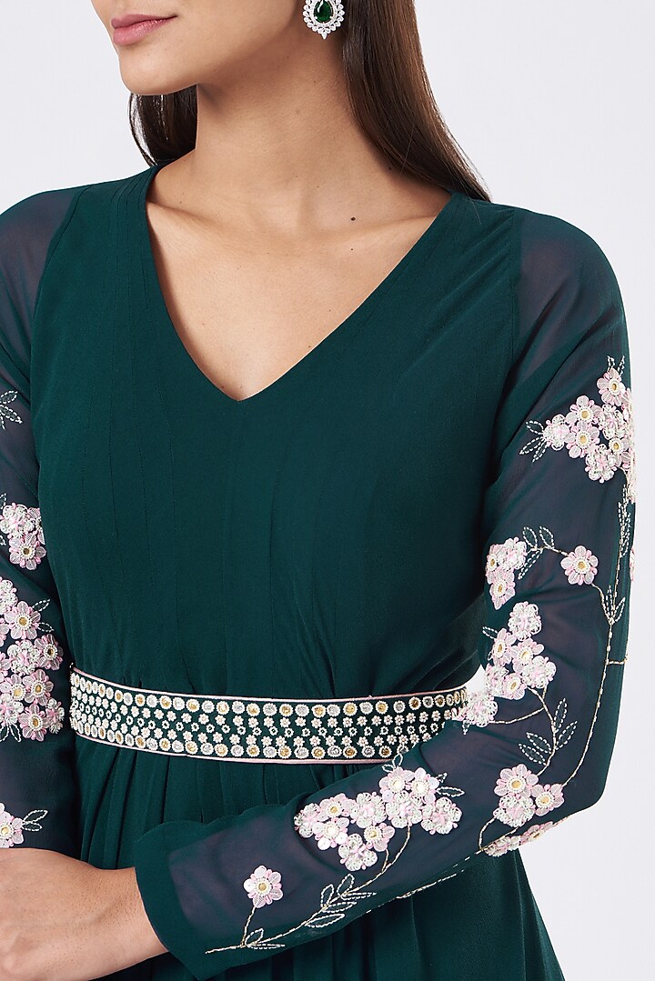 Blue Hand Embroidered Kurta Set by MADZIN at Pernia's Pop Up Shop
