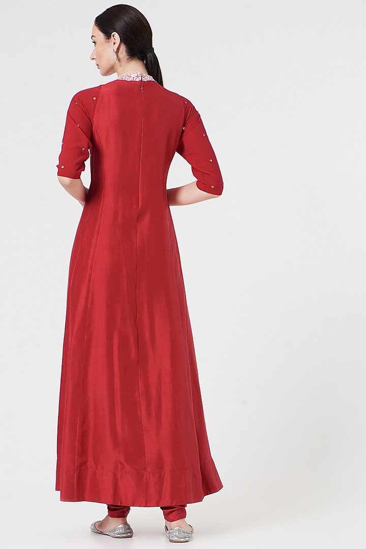Red Embroidered Wedding Anarkali Set by MADZIN at Pernia's Pop Up Shop