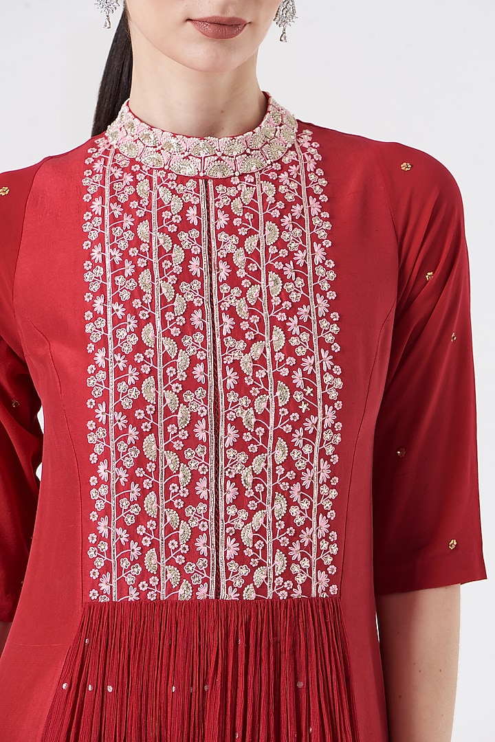 Red Embroidered Wedding Anarkali Set by MADZIN at Pernia's Pop Up Shop