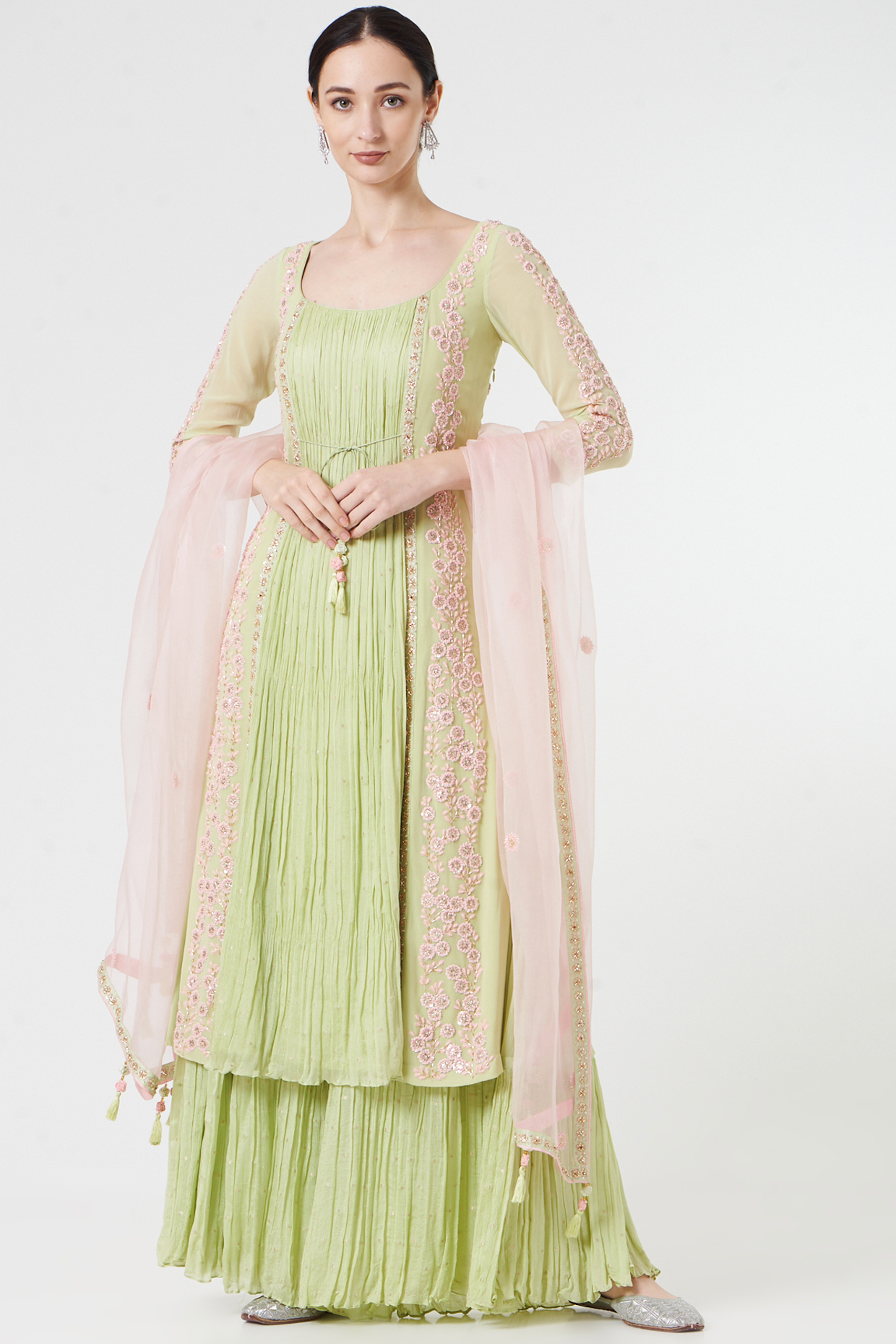 Lime Green Georgette Bridal Sharara Set by MADZIN at Pernia's Pop Up Shop