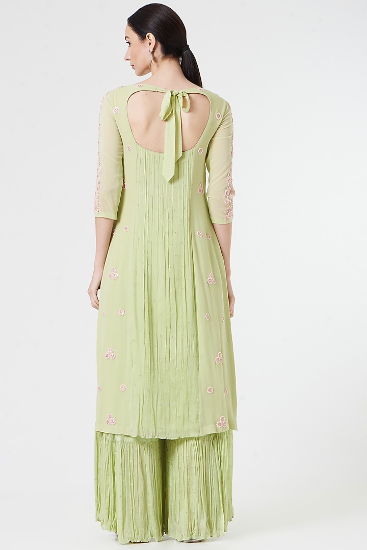 Lime Green Georgette Bridal Sharara Set by MADZIN at Pernia's Pop Up Shop