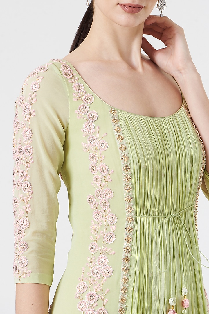 Lime Green Georgette Bridal Sharara Set by MADZIN at Pernia's Pop Up Shop