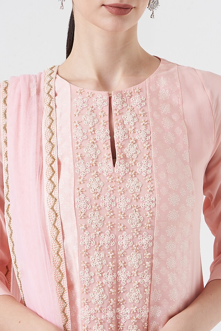 Peach Embroidered Dhoti Set by MADZIN at Pernia's Pop Up Shop
