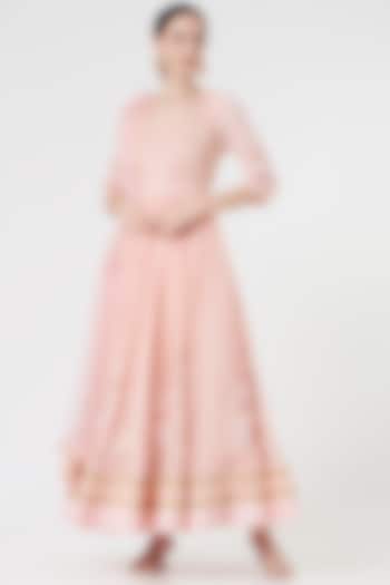 Peach Embroidered Bridal Anarkali Set by MADZIN at Pernia's Pop Up Shop