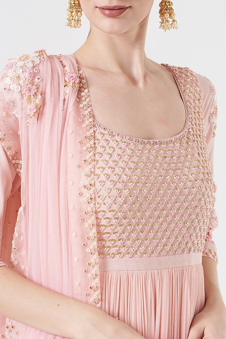 Peach Embroidered Bridal Anarkali Set by MADZIN at Pernia's Pop Up Shop