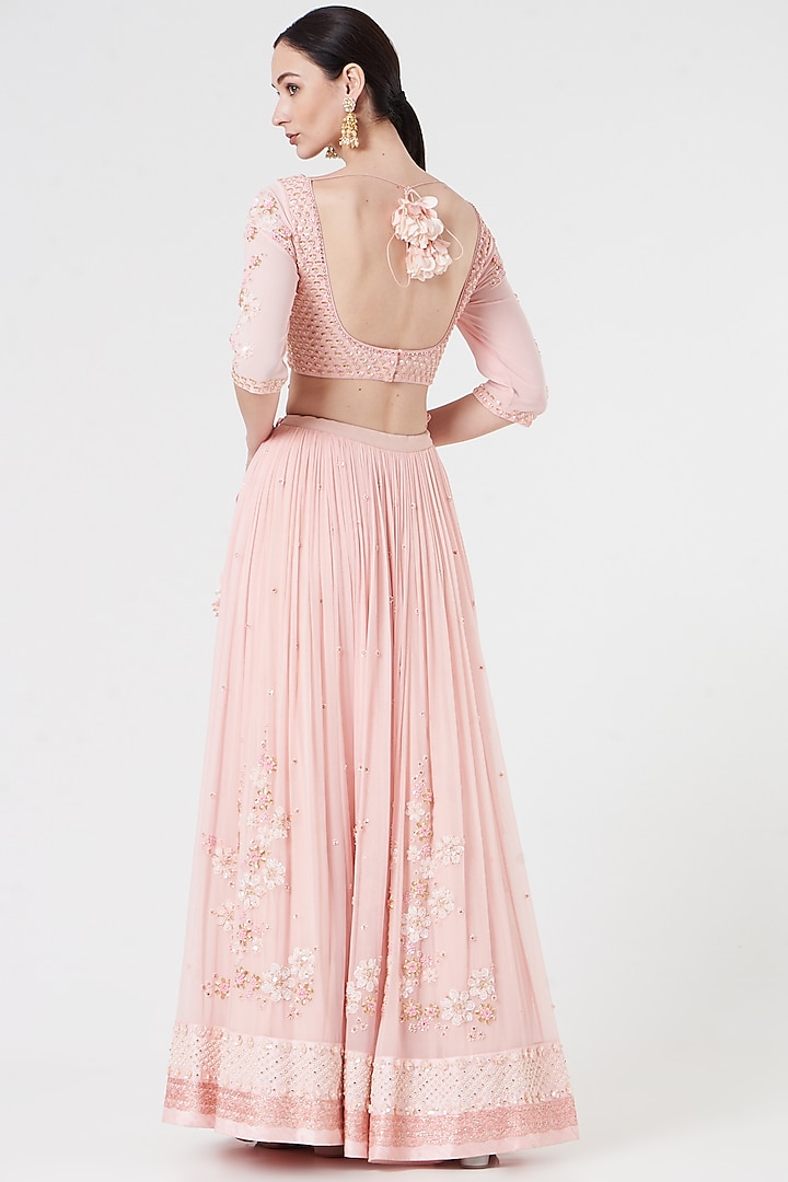 Peach Embroidered Bridal Lehenga Set by MADZIN at Pernia's Pop Up Shop