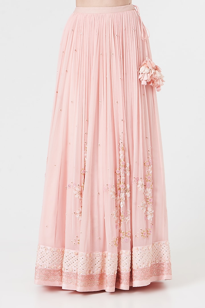 Peach Embroidered Bridal Lehenga Set by MADZIN at Pernia's Pop Up Shop